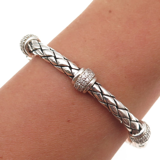 Scott Kay 925 Sterling Silver Real Diamond Adjustable Woven Cuff Bracelet 6.25"