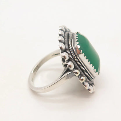 925 Sterling Silver Vintage Real Chalcedony Gemstone Ring Size 6.5