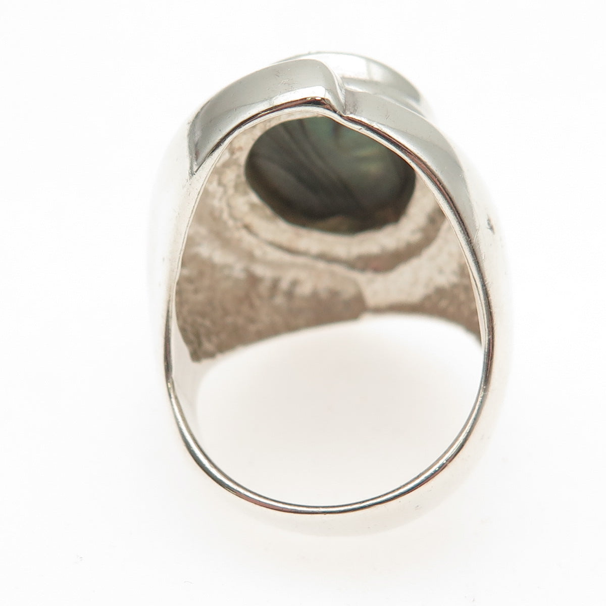 925 Sterling Silver Vintage Mexico Real Abalone Shell Modernist Ring Size 7.25