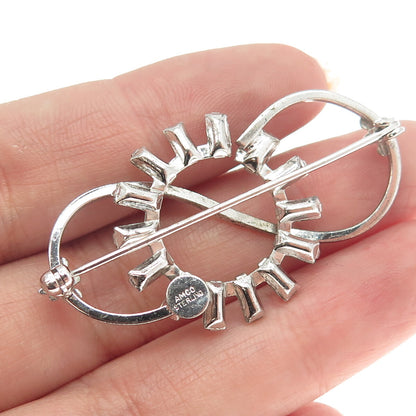 AMCO Sterling Silver Antique Art Deco Baguette-Cut Rhinestone Infinity Brooch