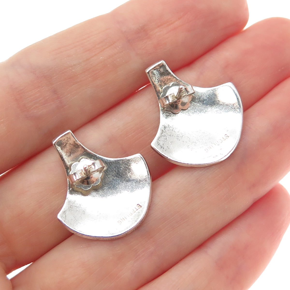 925 Sterling Silver Vintage Modernist Axe Oxidized Earrings