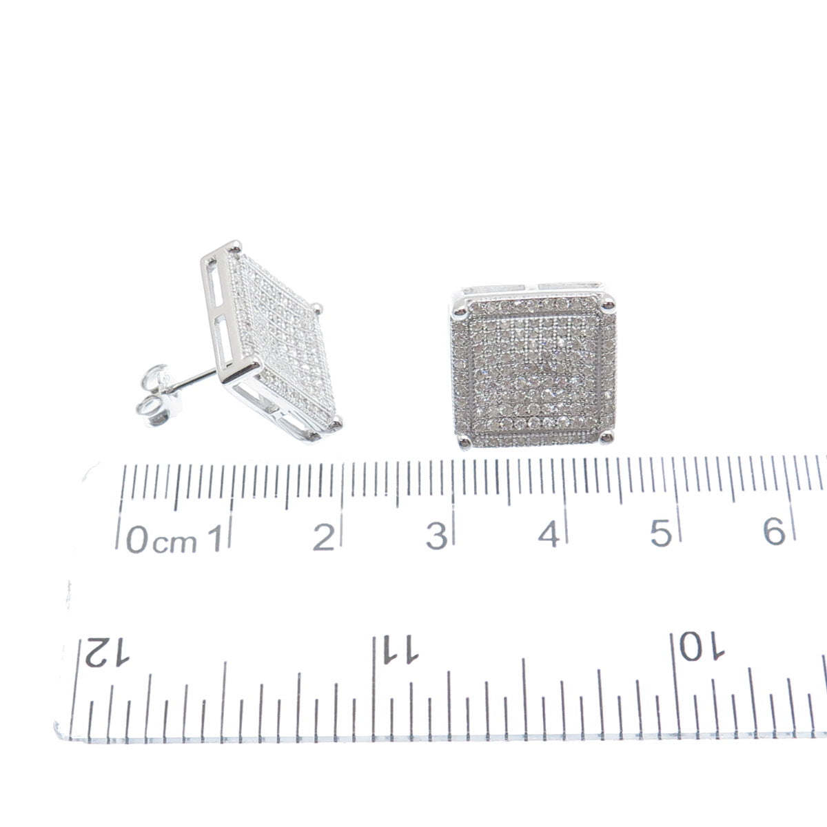 925 Sterling Silver Round-Cut C Z Sparkle Square Stud Earrings
