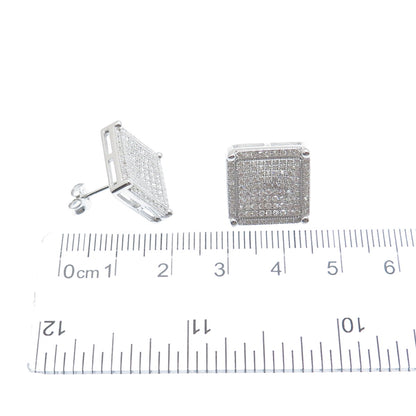 925 Sterling Silver Round-Cut C Z Sparkle Square Stud Earrings