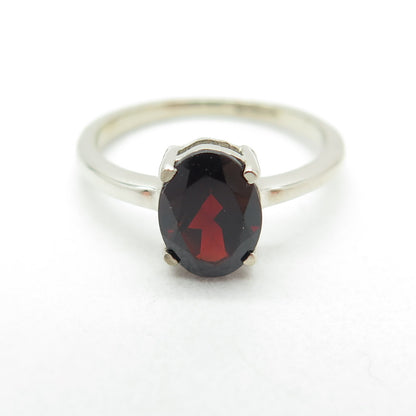 DAZZLERS 925 Sterling Silver Real Oval-Cut Red Garnet Ring Size 5