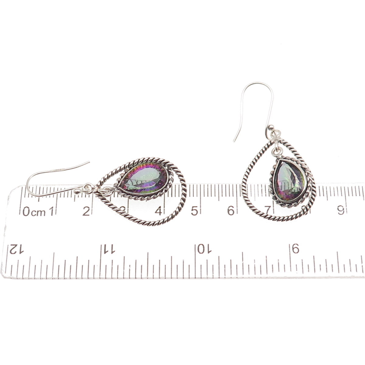 925 Sterling Silver Real Pear-Cut Mystic Quartz Oxidized Dangle Earrings