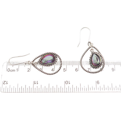 925 Sterling Silver Real Pear-Cut Mystic Quartz Oxidized Dangle Earrings