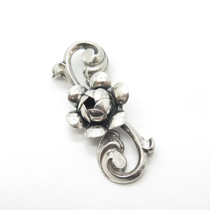 925 Sterling Silver Vintage BEAU Rose Floral Repousse Pin Brooch