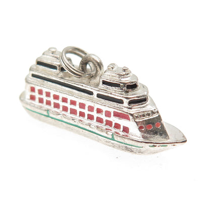 JEZLAINE 925 Sterling Silver Vintage Enamel Cruise Ship 3D Mini Charm Pendant