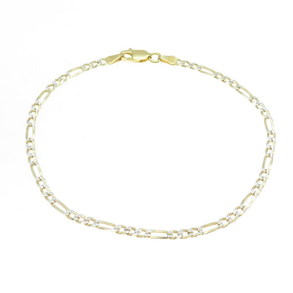 P. LUX 925 Sterling Silver 2-Tone Italy Diamond-Cut Figaro Link Bracelet 8.25"