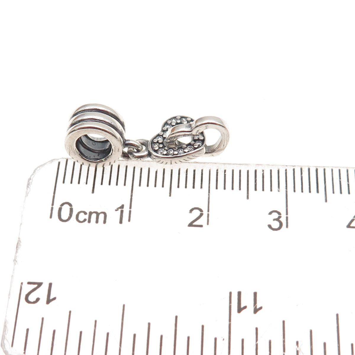 Pandora 925 Sterling Silver C Z Interlocking Hearts Dangle Charm