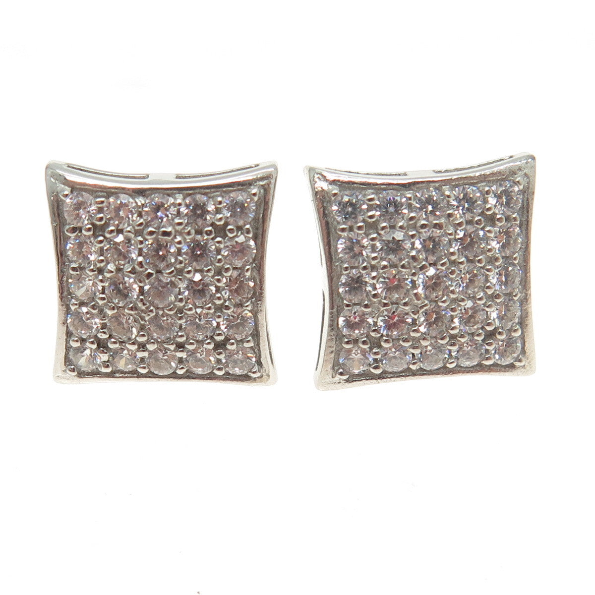 925 Sterling Silver Round-Cut C Z Princess Square Stud Earrings
