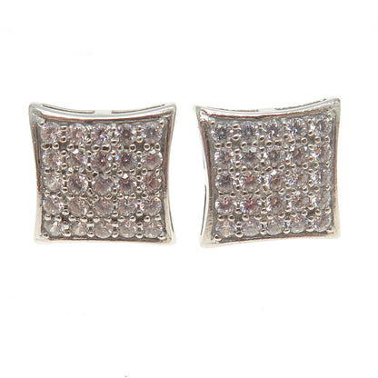 925 Sterling Silver Round-Cut C Z Princess Square Stud Earrings