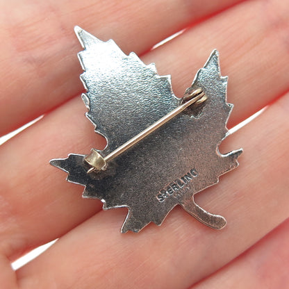 925 Sterling Silver Vintage Enamel Canada Maple Leaf Pin Brooch