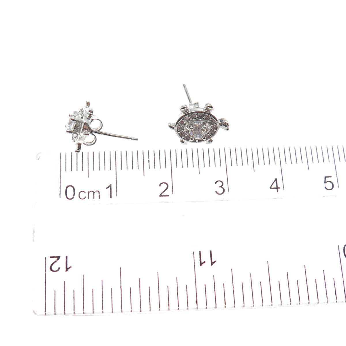 925 Sterling Silver Round-Cut C Z Turtle Stud Earrings