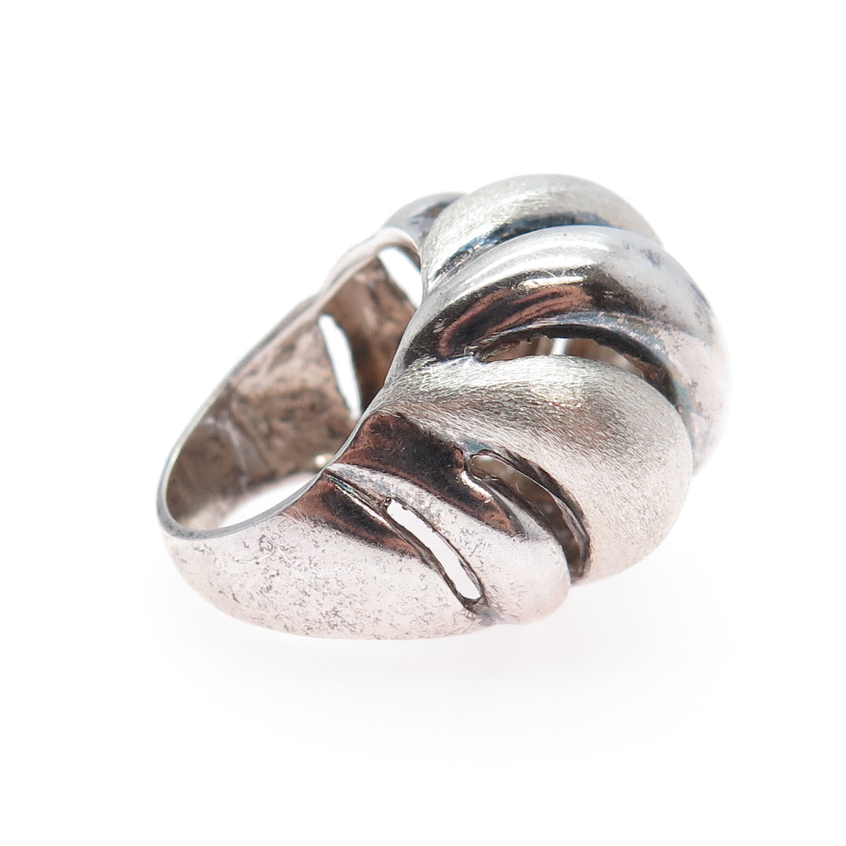 925 Sterling Silver Vintage Modernist Wavy Dome Oxidized Ring Size 7