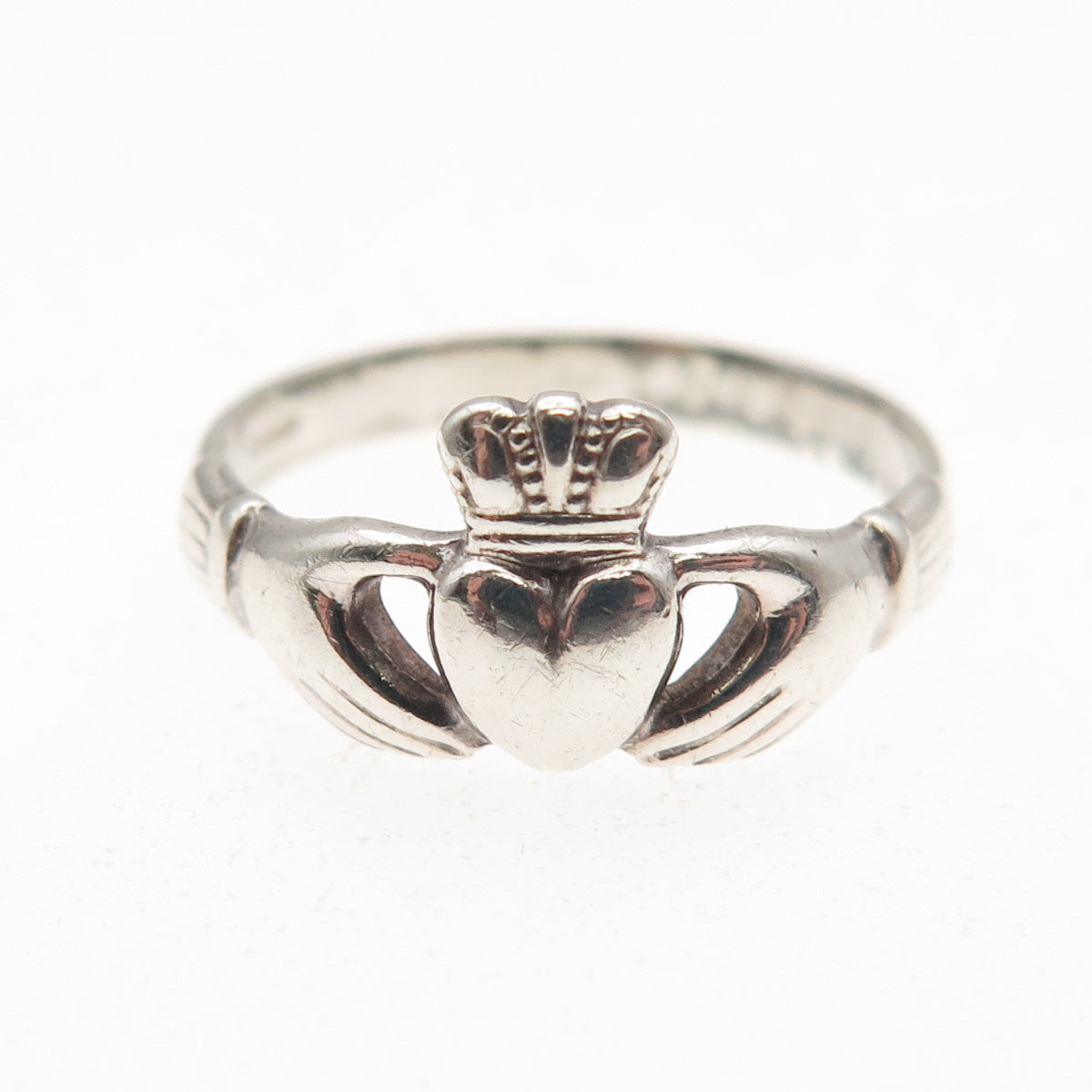 Solvar 925 Sterling Silver Vintage Irish Claddagh Oxidized Ring Size 6.5