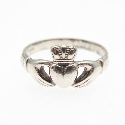 Solvar 925 Sterling Silver Vintage Irish Claddagh Oxidized Ring Size 6.5