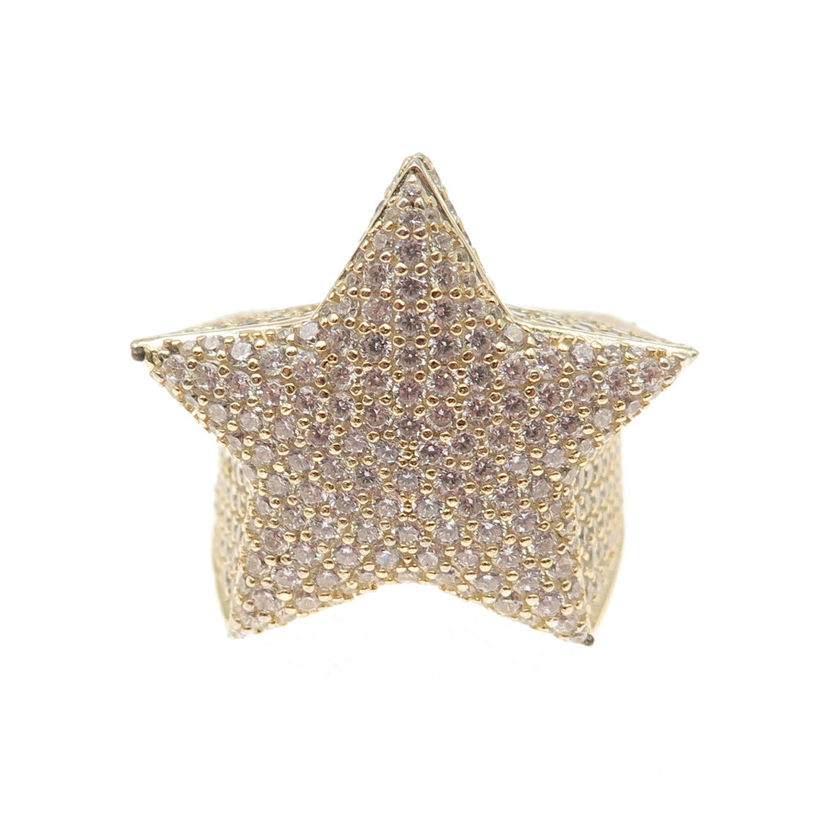 925 Sterling Silver Gold Plated Round-Cut C Z Star Statement Ring Size 7