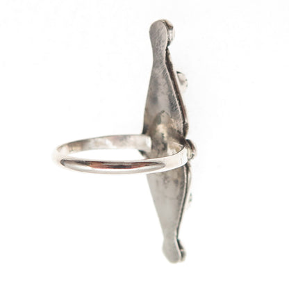 Old Pawn 925 Sterling Silver Vintage Turquoise Snake Eye Tribal Ring Size 6.75