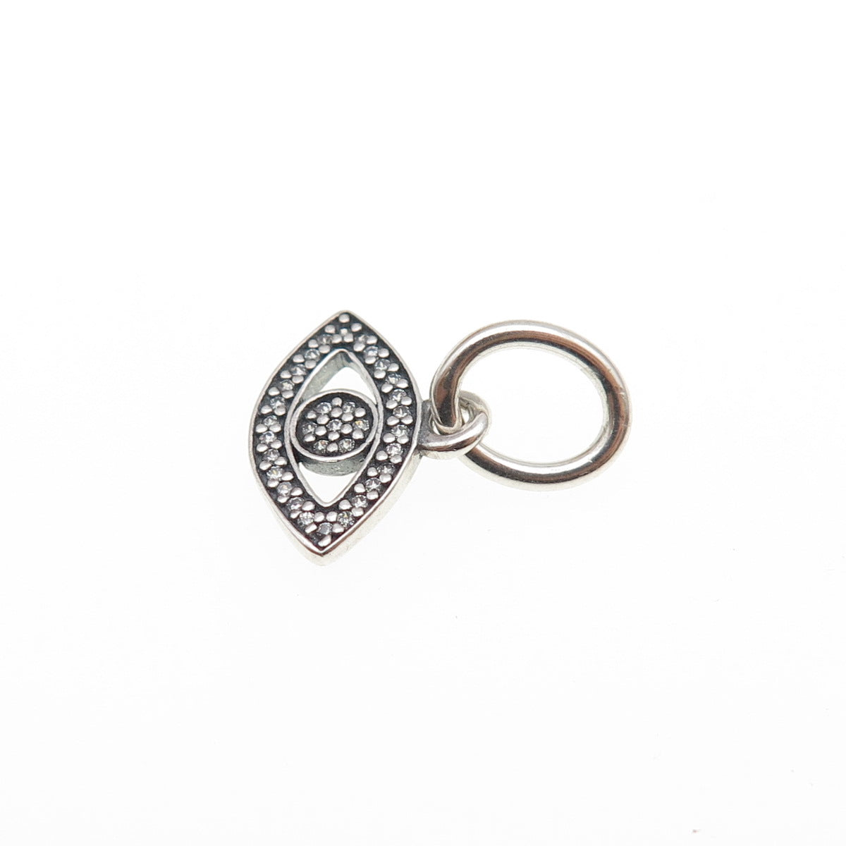 PANDORA 925 Sterling Silver Round-Cut C Z Evil's Eye Dangle Charm Mini Pendant