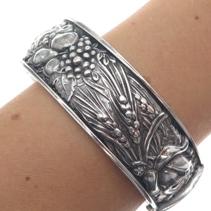 925 Sterling Silver Vintage Portugal Fall Season Oxidized Bangle Bracelet 7.5"