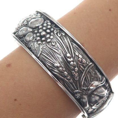 925 Sterling Silver Vintage Portugal Fall Season Oxidized Bangle Bracelet 7.5"