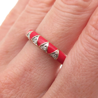 La Soula 925 Sterling Silver Gold Plated Enamel Real Diamond Band Ring Size 7