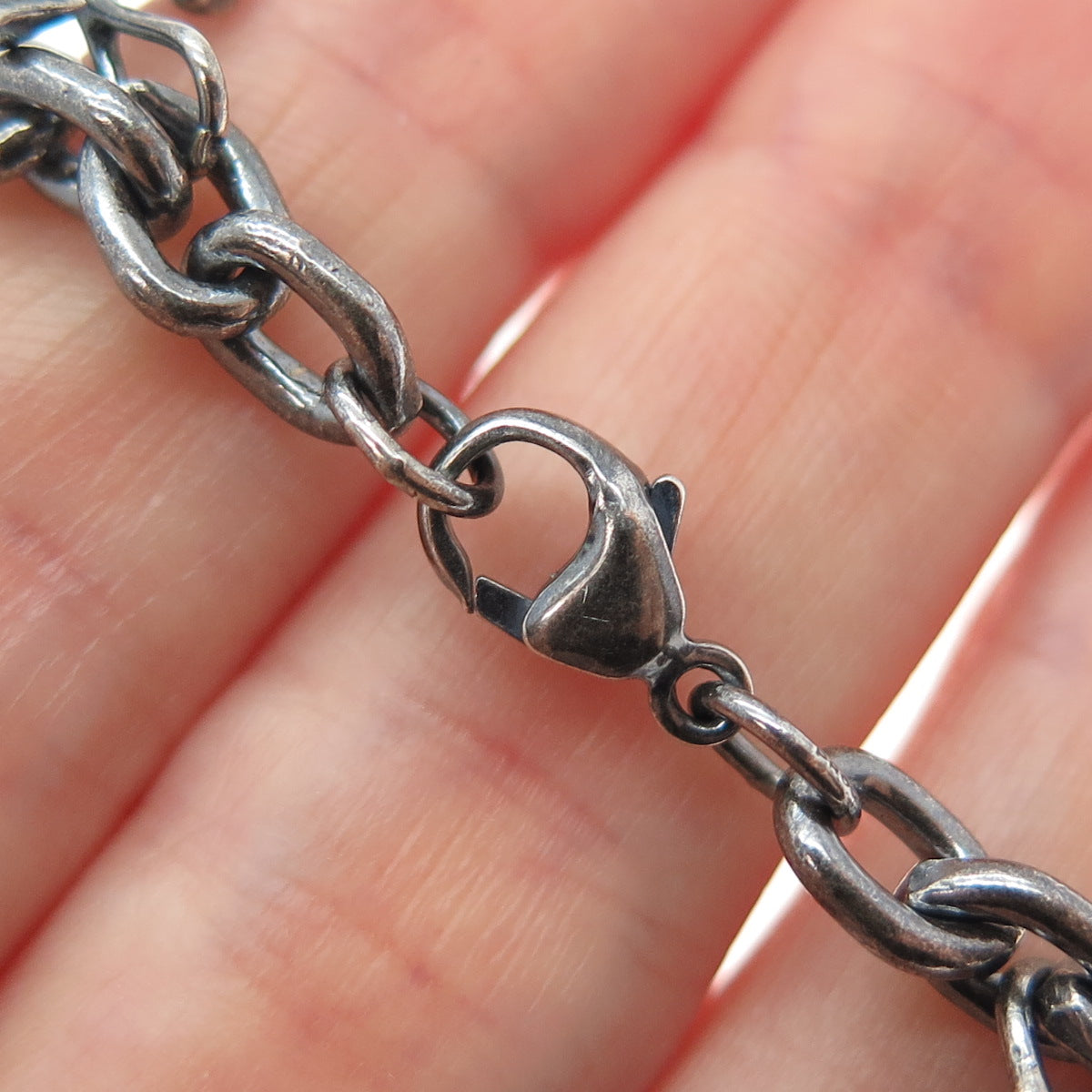 SUNDANCER 925 Sterling Silver Vintage Multi-Charms Oxidized Bracelet 6.75"