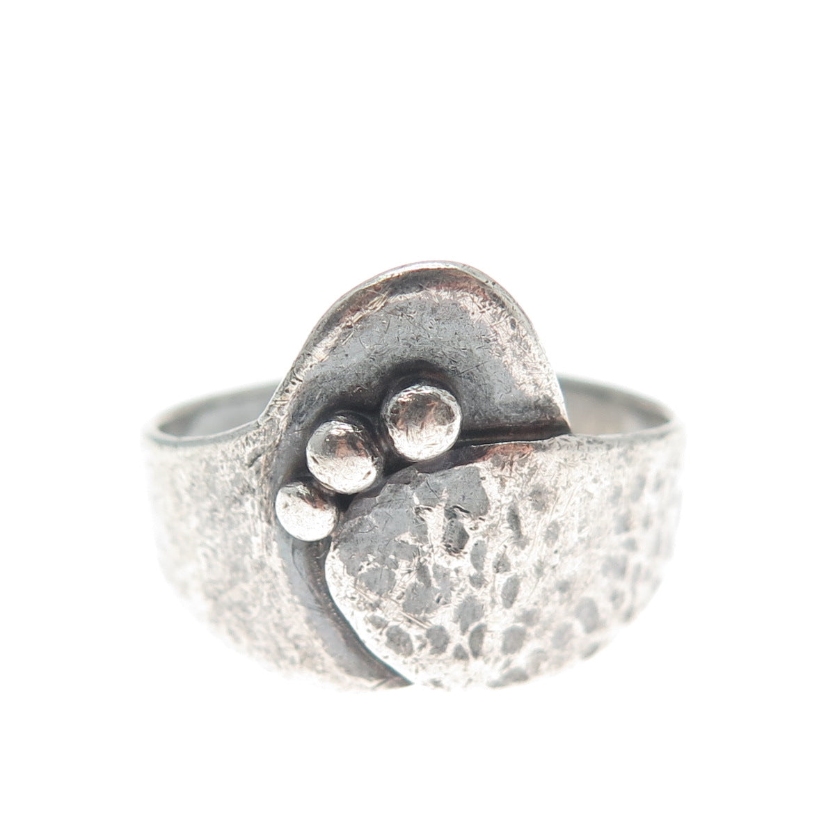 925 Sterling Silver Vintage Modernist Hammered Overlap Oxidized Ring Size 10.5