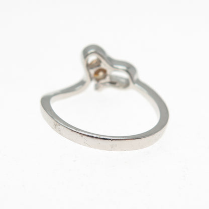 925 Sterling Silver Round-Cut Champagne C Z Modernist Heart Ring Size 7.75