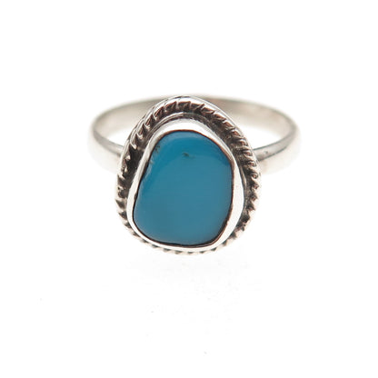 925 Sterling Silver Vintage Real Bisbee Turquoise Oxidized Ring Size 6.25