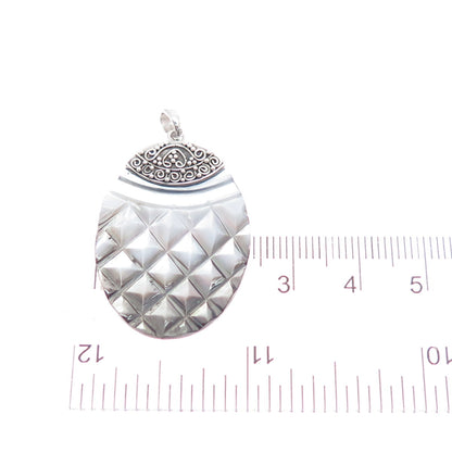 925 Sterling Silver Vintage Real MOP / Abalone Shell Oxidized Charm Pendant