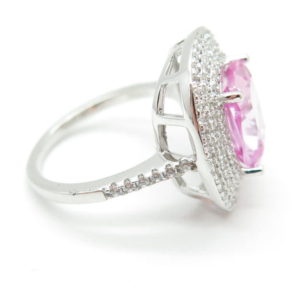DSMK 925 Sterling Silver Lab-Created Pink Sapphire & C Z Ring Size 7.25