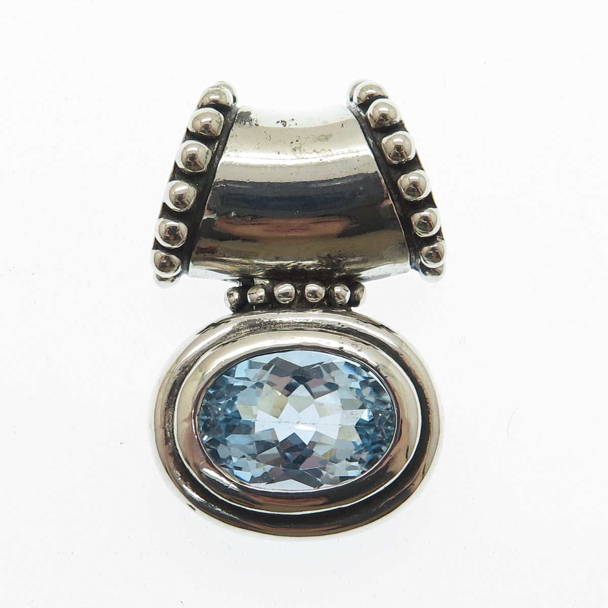 CHATEAU D'ARGENT 925 Sterling Silver Vintage Real Oval-Cut Blue Topaz Pendant