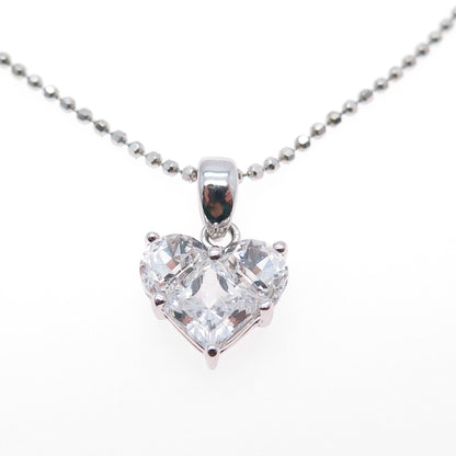 925 Sterling Silver Heart-Cut C Z Ball Beaded Chain Necklace 18"