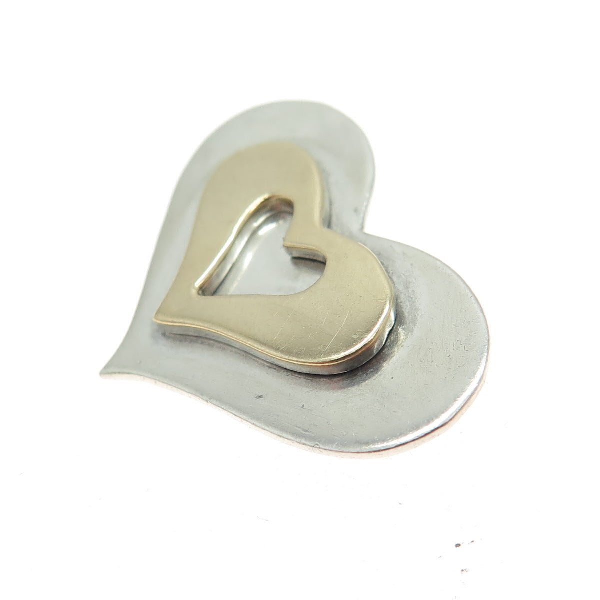 14K Yellow Gold 925 Sterling Silver Vintage Modernist Heart Centerpiece Pendant