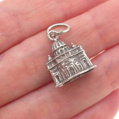 925 Sterling Silver Vintage St. Peter's Basilica Oxidized 3D Charm Pendant