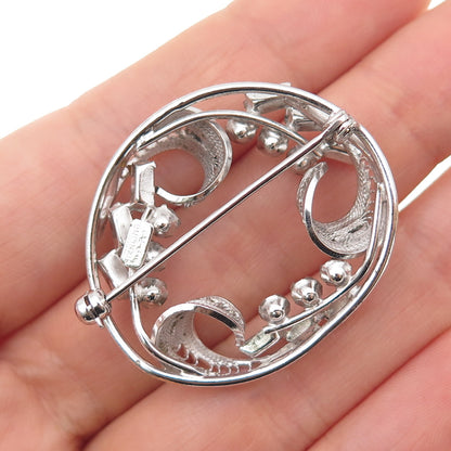 CARL ART Sterling Silver Antique Art Deco Rhinestone Floral Filigree Pin Brooch