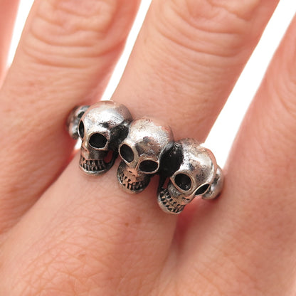 925 Sterling Silver Vintage Skull Oxidized Biker Ring Size 10