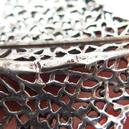 925 Sterling Silver Vintage Ornate Floral Leaf Oxidized Pin Brooch