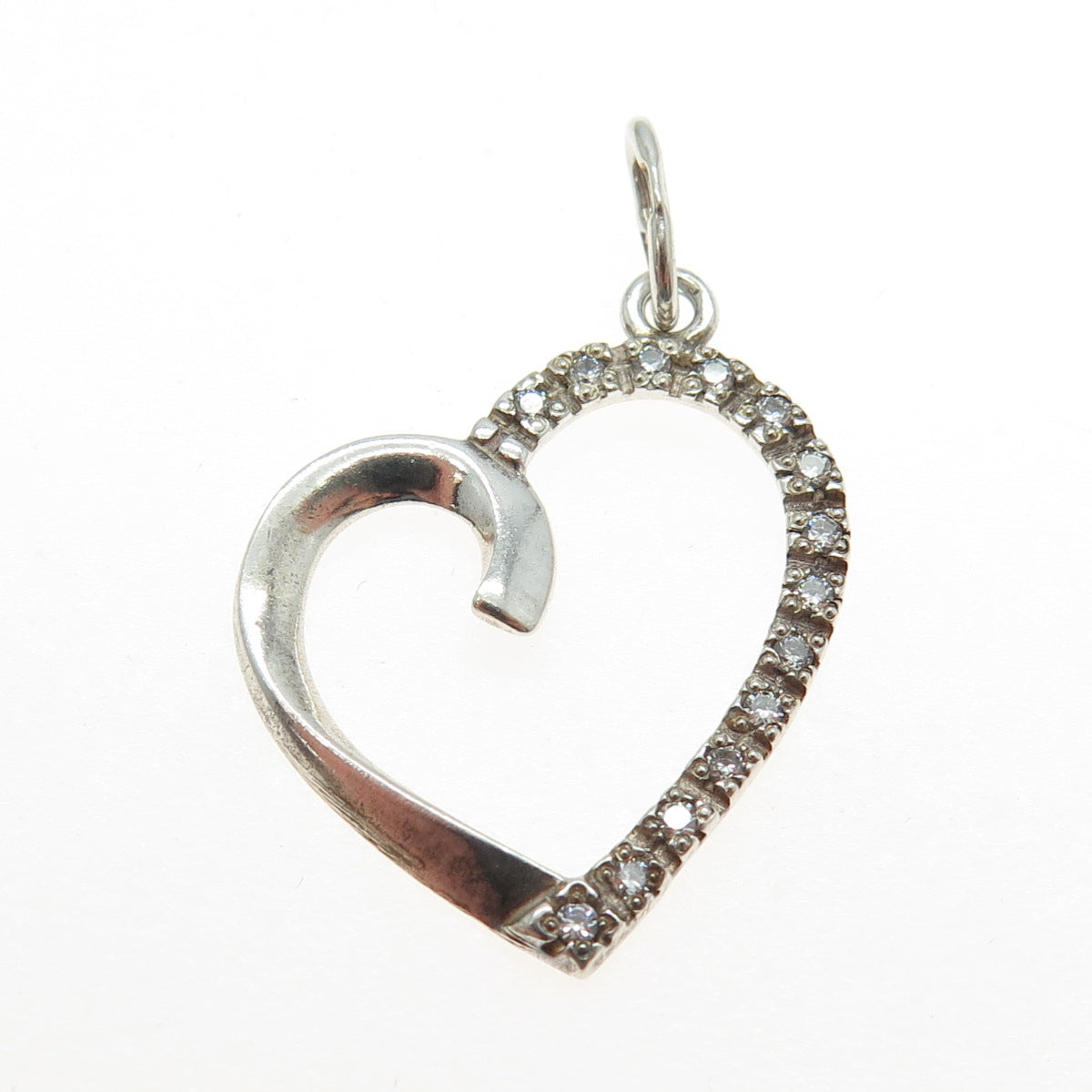 925 Sterling Silver Vintage Rhinestone Heart Charm Pendant