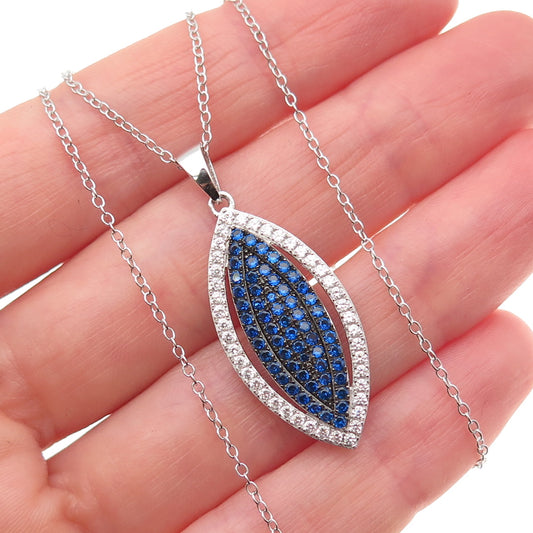 925 Sterling Silver Round-Cut Blue & White C Z Cable Chain Necklace 18"