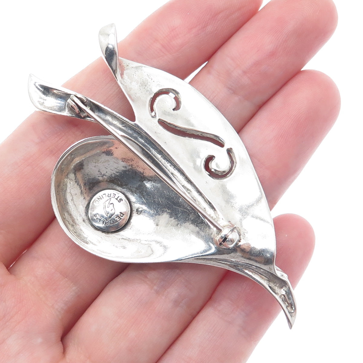 PETTELL'S 925 Sterling Silver Vintage Modernist Floral Leaf Pin Brooch