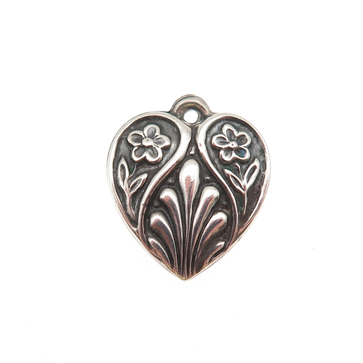 925 Sterling Antique Art Deco Engraved Floral Heart Chatelaine Mini Pendant
