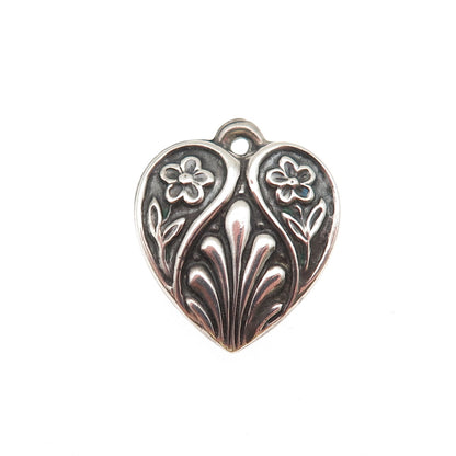 925 Sterling Antique Art Deco Engraved Floral Heart Chatelaine Mini Pendant