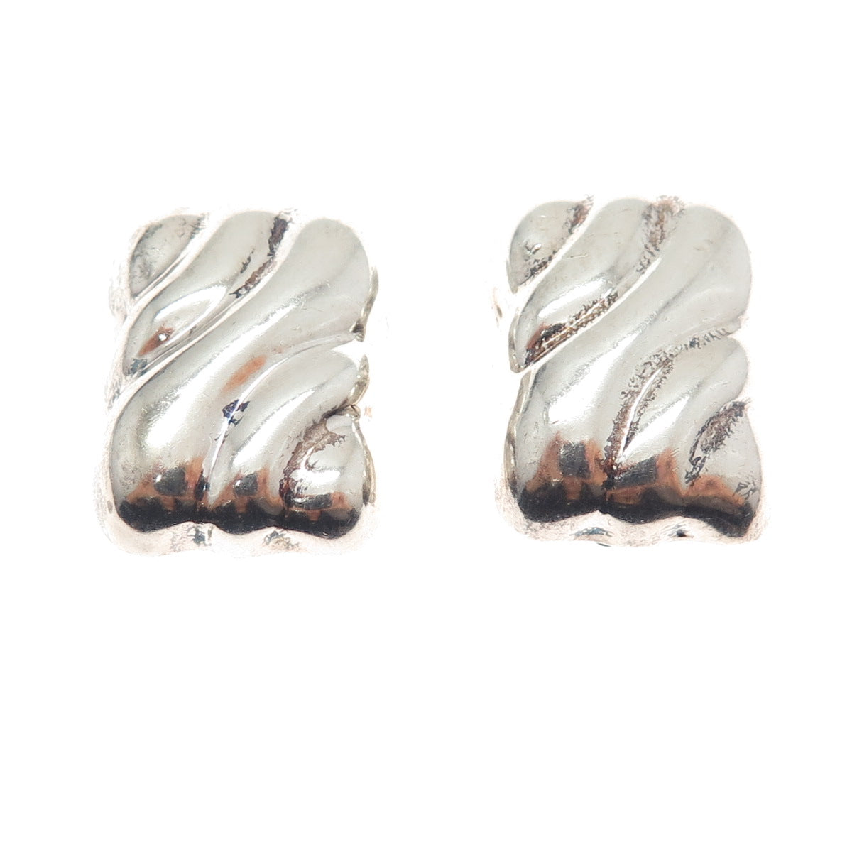 925 Sterling Silver Vintage Mexico Modernist Puffy Oxidized Clip On Earrings
