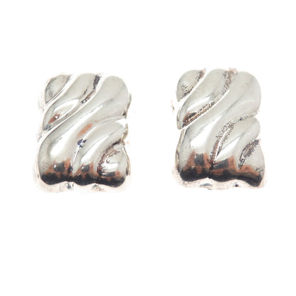 925 Sterling Silver Vintage Mexico Modernist Puffy Oxidized Clip On Earrings