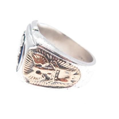 Plainville Stock 10K Gold Sterling Vintage Enamel US Coast Guard Ring Size 10.5