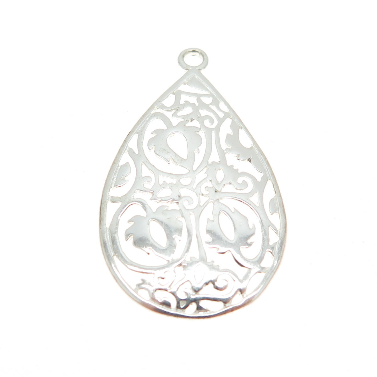 925 Sterling Silver Vintage Swirl Floral Leaf Teardrop Charm Pendant