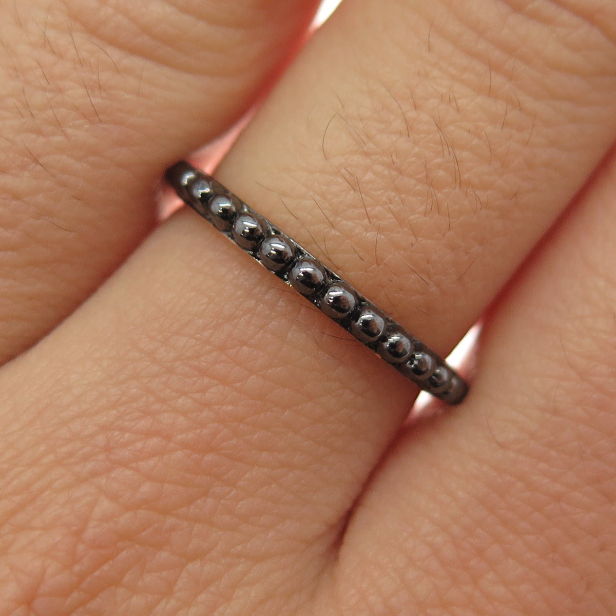 925 Sterling Silver Black Rhodium Gold Plated Beaded Band Ring Size 7.25